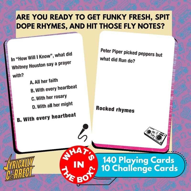 Lyrically Correct Store '80s Mixtape Music Trivia Card Game - Hip Hop, R&B, Funk, and Pop Edition - Finish The Lyrics Challenge, Fun for Adults, Party or Family Night - Image 3
